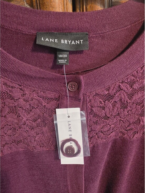 Lane Bryant Sweaters - Lane Bryant Plum Lace Yoke Cardigan, Women's 18/20, NWT